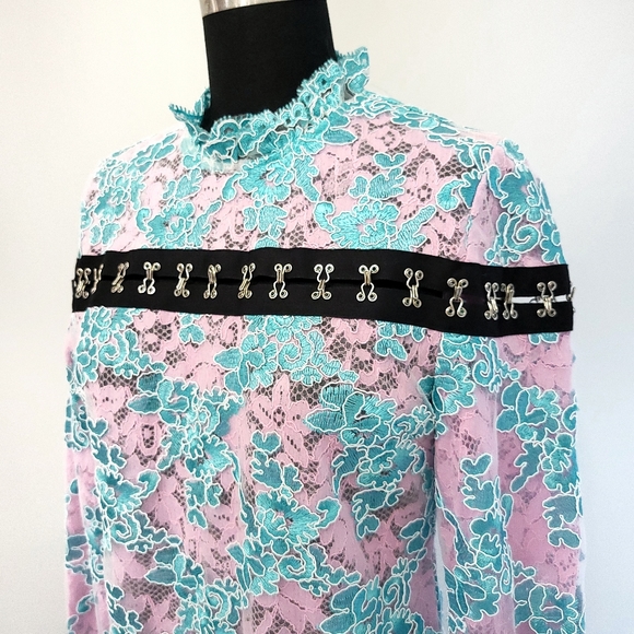 Marques Almeida Corset Y2K Dopamine Bright Ruffle Corded Floral Lace Top - Picture 5 of 15